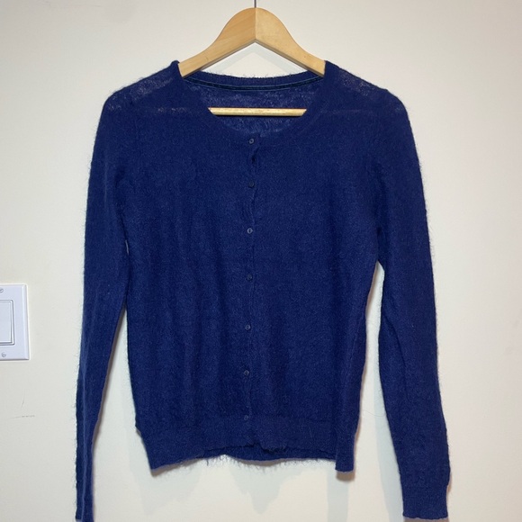 Navy Blue Wool Blend Button Front Cardigan Sweater - Picture 4 of 8